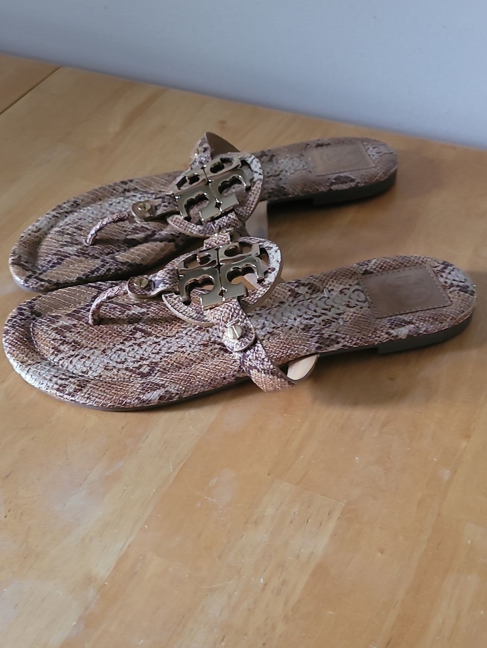 Tory Burch Metal Miller Sandal Python Snakeskin Print Leather Thong Flat - Picture 7 of 10